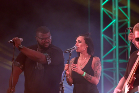 FARO, PORTUGAL: 1st SEPTEMBER, 2017 - Music band, Dengaz, performs on Festival F, a big festival on...