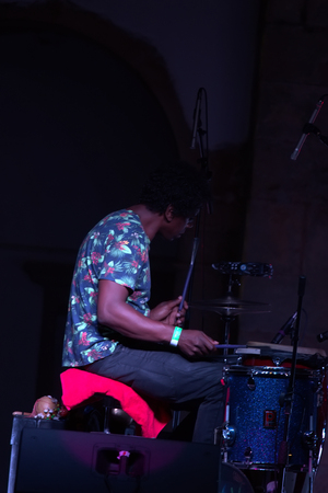 FARO, PORTUGAL: 31st SEPTEMBER, 2017 - Music band, To Trips and Joao Doce, performs on Festival F, a big festival on the city of Faro, Portugal.のeditorial素材