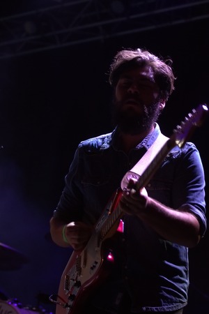 FARO, PORTUGAL: 31st SEPTEMBER, 2017 - Music band, Samuel Uria, performs on Festival F, a big festival on the city of Faro, Portugal.のeditorial素材