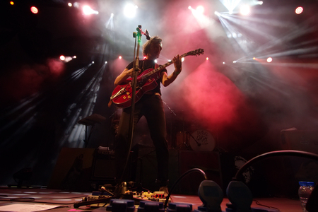 FARO, PORTUGAL: 31st SEPTEMBER, 2017 - Music band, Samuel Uria, performs on Festival F, a big festival on the city of Faro, Portugal.のeditorial素材