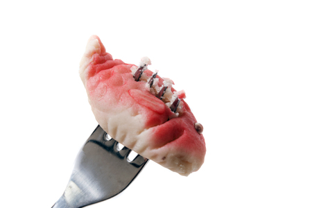 Composition of traditional portuguese fruity sweets on a fork.の写真素材