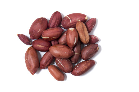 Composition of peanuts on a clean white background.
