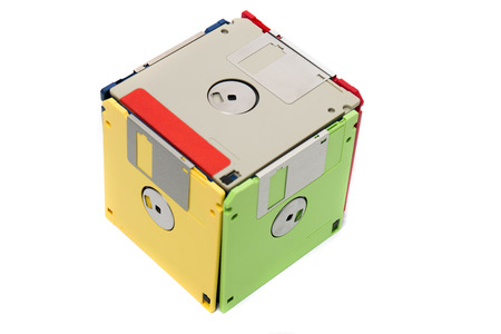 floppy disks form cube,  isolated on a white background.の写真素材