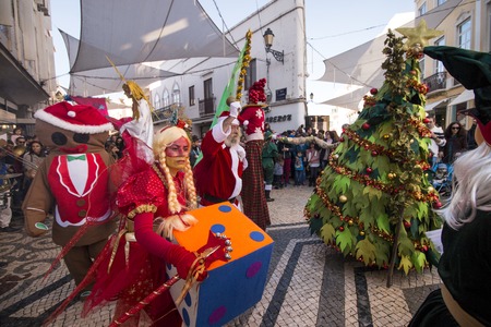 FARO, PORTUGAL - 1st DECEMBER : The arrival of Santa Claus parade in the city of faro, portugal.のeditorial素材