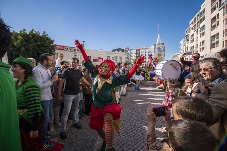 FARO, PORTUGAL - 1st DECEMBER : The arrival of Santa Claus parade in the city of faro, portugal.のeditorial素材