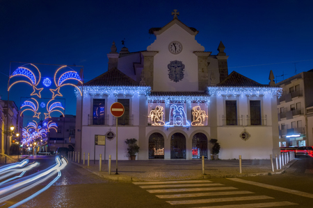 Christmas decorations in Olhao city downtown, Portugal.の写真素材
