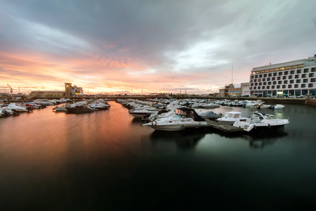 Marina with recreational boats in the city of Faro, Portugal.の写真素材