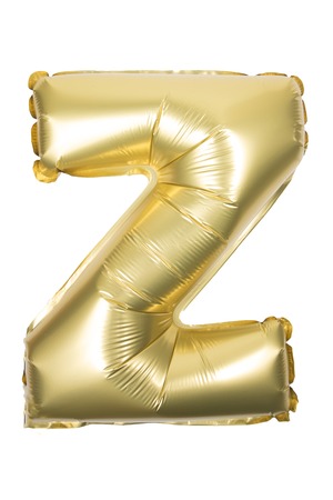 Golden Inflatable letter Z uppercase isolated on a white background.の写真素材