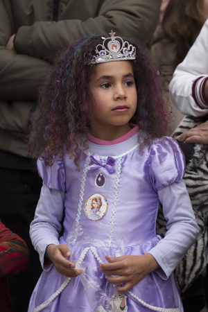 LOULE, PORTUGAL - FEB 2018: Colorful Carnival (Carnaval) Parade festival participants on Loule city, Portugal.のeditorial素材