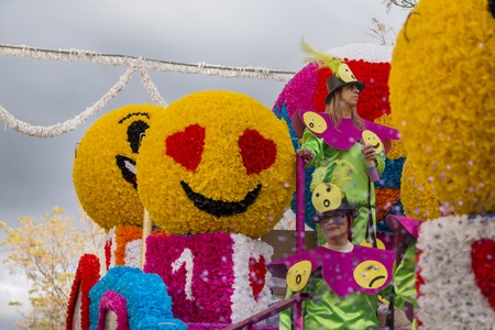 LOULE, PORTUGAL - FEB 2018: Colorful Carnival (Carnaval) Parade festival participants on Loule city, Portugal.のeditorial素材