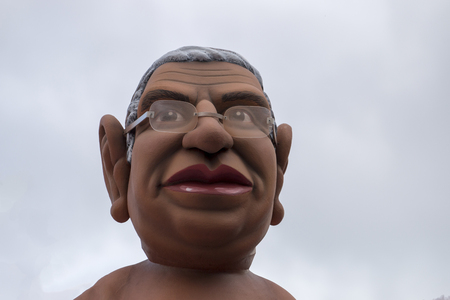 LOULE, PORTUGAL - FEB 2018: Colorful Carnival (Carnaval) Parade festival characters on Loule city, Portugal.のeditorial素材