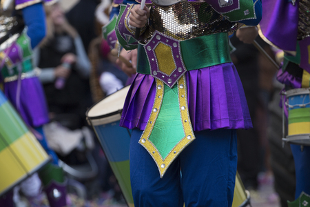 LOULE, PORTUGAL - FEB 2018: Colorful Carnival (Carnaval) Parade festival participants on Loule city, Portugal.のeditorial素材