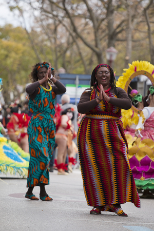 LOULE, PORTUGAL - FEB 2018: Colorful Carnival (Carnaval) Parade festival participants on Loule city, Portugal.のeditorial素材