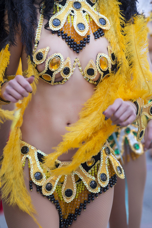 Colorful Carnival (Carnaval) Parade festival famel participant dancing.のeditorial素材