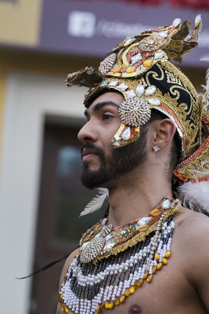 LOULE, PORTUGAL - FEB 2018: Colorful Carnival (Carnaval) Parade festival participants on Loule city, Portugal.のeditorial素材