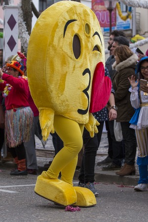 LOULE, PORTUGAL - FEB 2018: Colorful Carnival (Carnaval) Parade festival participants on Loule city, Portugal.のeditorial素材