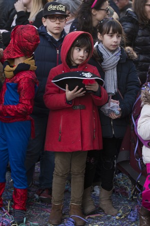 LOULE, PORTUGAL - FEB 2018: Colorful Carnival (Carnaval) Parade festival participants on Loule city, Portugal.のeditorial素材