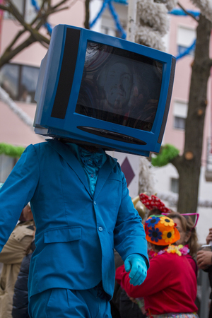 LOULE, PORTUGAL - FEB 2018: Colorful Carnival (Carnaval) Parade festival participants on Loule city, Portugal.のeditorial素材