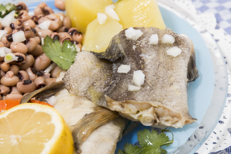 Traditional portuguese meal of cowpeas with cod fish, potato and egg.の写真素材