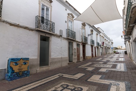 FARO, PORTUGAL: 4th of March, 2018 - Street of Conselheiro Bivar in Faro city  that includes many drinking and dance bars, popular to young teenagers.のeditorial素材