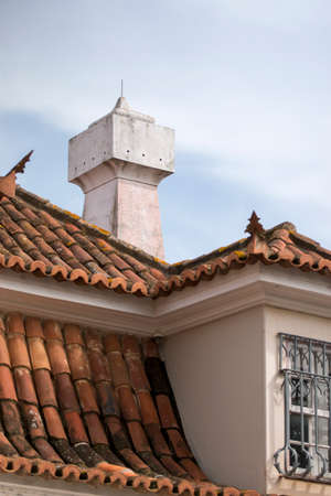 View of a typical Portuguese red tile roof.の写真素材