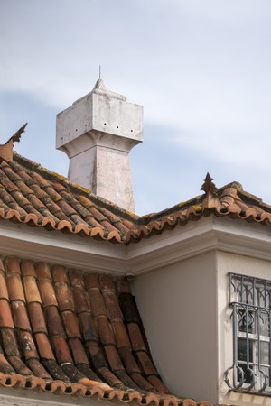 View of a typical Portuguese red tile roof.の写真素材