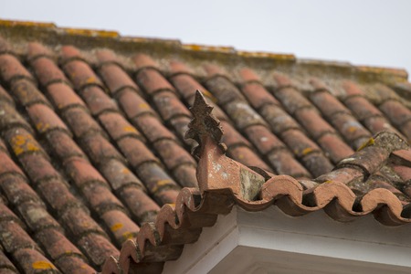 View of a typical Portuguese red tile roof.の写真素材