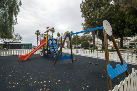 FARO, PORTUGAL: 4th of March, 2018 - Children playground park located in Faro city, Portugal.のeditorial素材