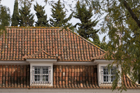View of a typical Portuguese red tile roof.の写真素材