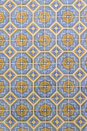 Beautiful view of Azulejo tiles pattern wall.の写真素材
