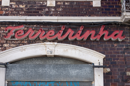 TAVIRA, PORTUGAL : 5th  MAY, 2018 - Close up of the logo of the 1946 jewelry store Ferrerinha, located on Tavira city, Portugal.のeditorial素材