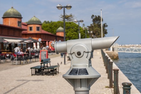 old vintage monocular on the city of Olhao, Portugalの写真素材