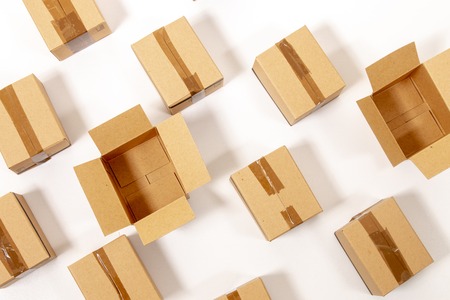 Classic cardboard boxes isolated over a white background.