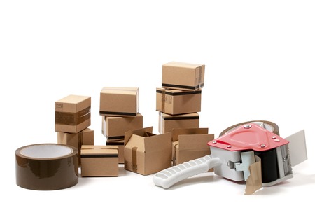 Classic cardboard boxes isolated over a white background.