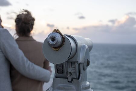old vintage monocular on the coastline of Sagres, Portugal.の写真素材