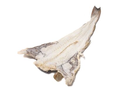 Close up view of a portuguese salted codfish isolated on white background.の写真素材