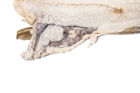 Close up view of a portuguese salted codfish isolated on white background.