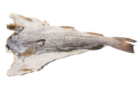 Close up view of a portuguese salted codfish isolated on white background.
