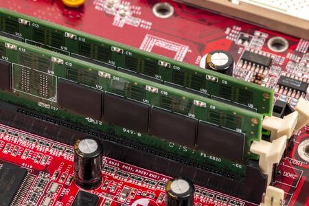 Close view of computer memory installed on the motherboard.