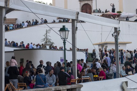 ALCOUTIM, PORTUGAL: MARCH 30, 2019: Festival of smuggling (contrabando), where many people cross the river to the other side, to Sanlucar de Guadiana, Huelva, Andalusia, Spain.のeditorial素材