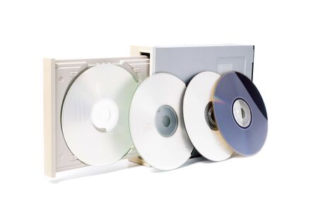 open dvd-rom isolated on a white background.の写真素材