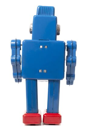 Vintage tin robot toy isolated on a white background.の写真素材