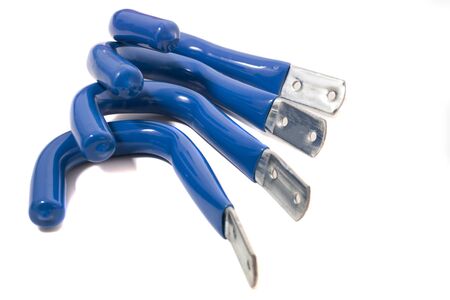 Close up view of a wall bicycle mounting hook isolated on a white background.