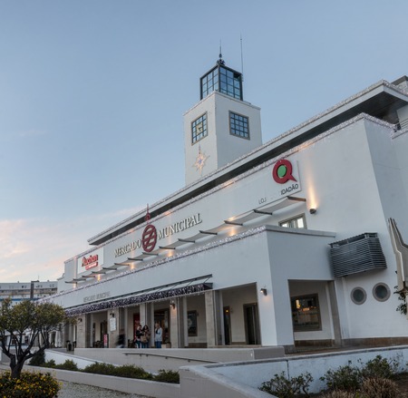 FARO, PORTUGAL: 26th  December, 2018 - Modern local grocery and fish market located on the city of Faro.のeditorial素材