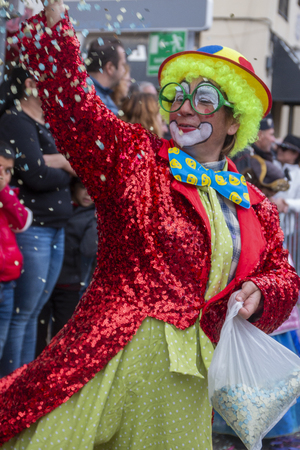 LOULE, PORTUGAL - MAR 2019: Colorful Carnival (Carnaval) Parade festival participants on Loule city, Portugal.のeditorial素材