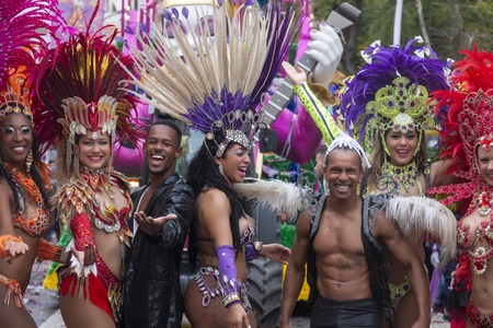 LOULE, PORTUGAL - MAR 2019: Colorful Carnival (Carnaval) Parade festival participants on Loule city, Portugal.のeditorial素材