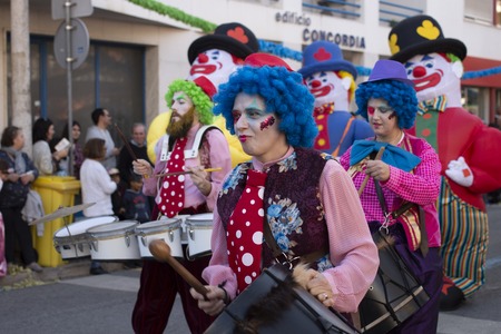 LOULE, PORTUGAL - MAR 2019: Colorful Carnival (Carnaval) Parade festival participants on Loule city, Portugal.のeditorial素材