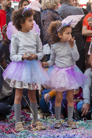LOULE, PORTUGAL - MAR 2019: Colorful Carnival (Carnaval) Parade festival participants on Loule city, Portugal.のeditorial素材