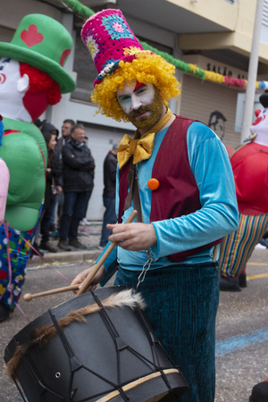 LOULE, PORTUGAL - MAR 2019: Colorful Carnival (Carnaval) Parade festival participants on Loule city, Portugal.のeditorial素材