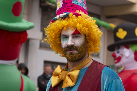 LOULE, PORTUGAL - MAR 2019: Colorful Carnival (Carnaval) Parade festival participants on Loule city, Portugal.のeditorial素材